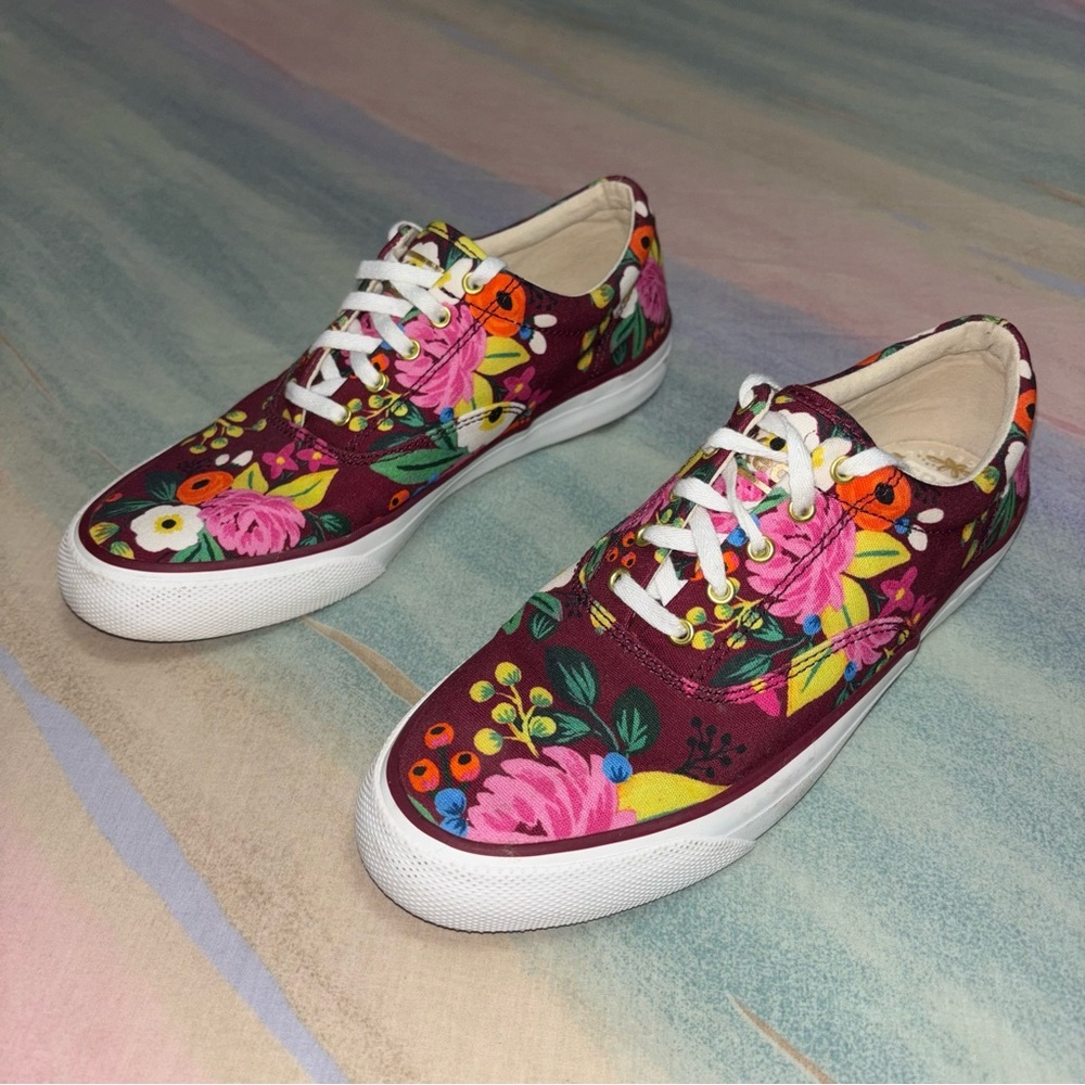 Keds x Rifle Paper Co Burgundy Bloosoms floral sneakers women's size 7.5